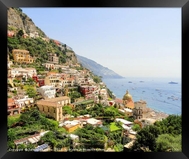 Colorful Positano Town Framed Print by Samuel Sequeira