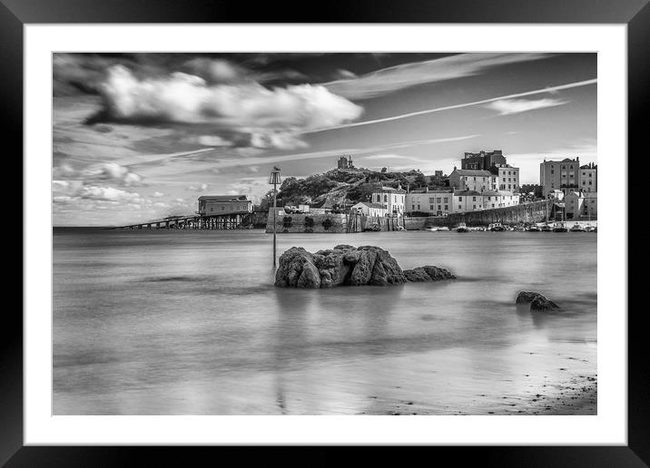 Tenby Harbour Long Exposure Mono 1 Framed Mounted Print by Steve Purnell
