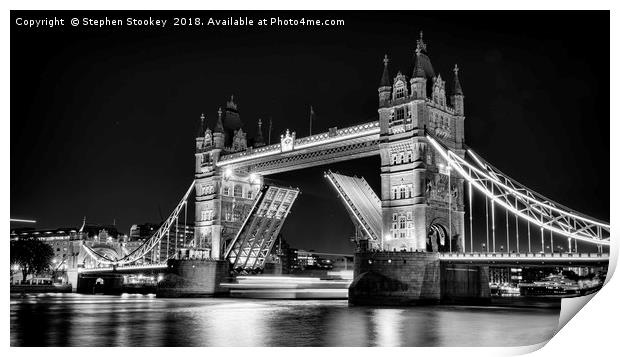 Night Falls at Tower Bridge - B&W Print by Stephen Stookey