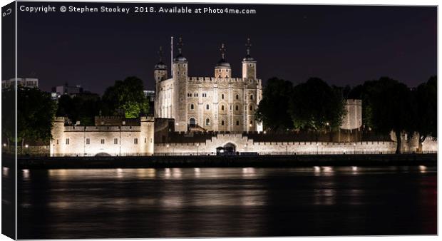 Night Falls over the Tower of London and Thames  Canvas Print by Stephen Stookey