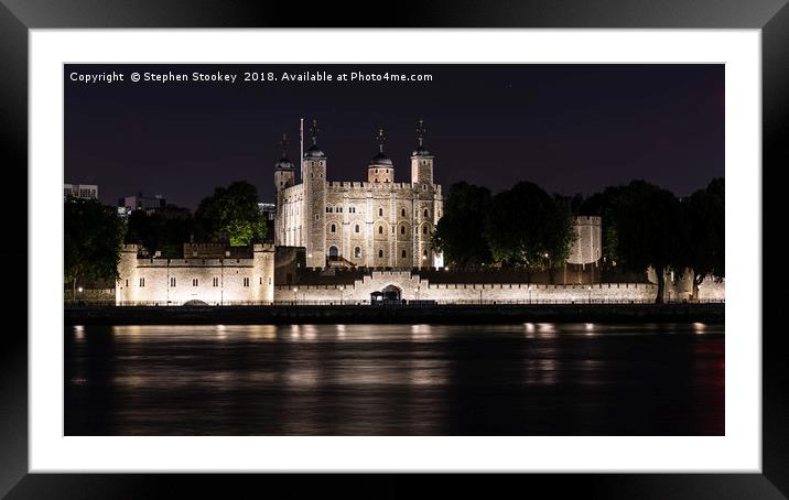 Night Falls over the Tower of London and Thames  Framed Mounted Print by Stephen Stookey