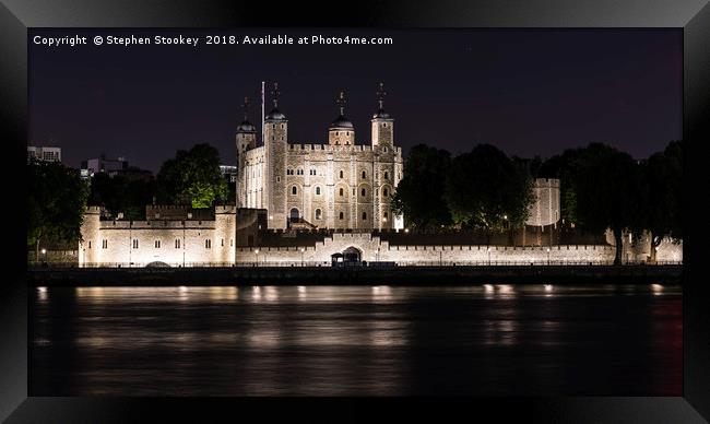 Night Falls over the Tower of London and Thames  Framed Print by Stephen Stookey