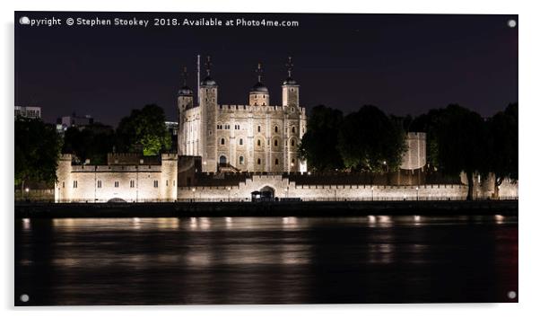 Night Falls over the Tower of London and Thames  Acrylic by Stephen Stookey