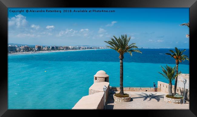 Panoramic view of ocean surrounding Peniscola, Cas Framed Print by Alexandre Rotenberg