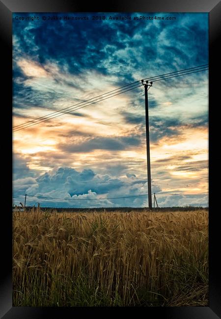 Sunset Over The Barley Fields Framed Print by Jukka Heinovirta