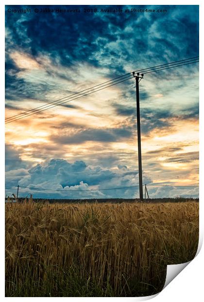 Sunset Over The Barley Fields Print by Jukka Heinovirta