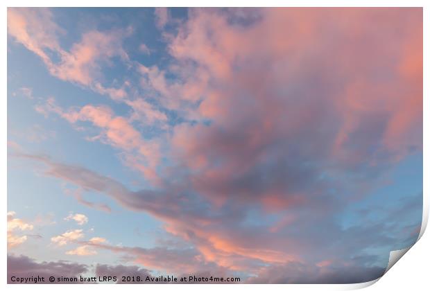Pink clouds and blue skies at sunset 0162 Print by Simon Bratt LRPS