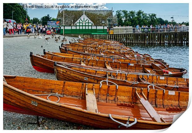 Rowing boats available for hire. Print by Frank Irwin