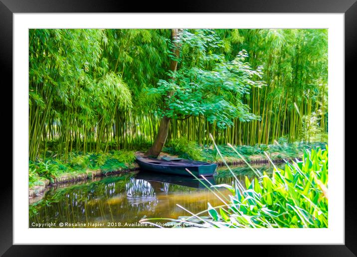 Rowing boats with paint effect Framed Mounted Print by Rosaline Napier