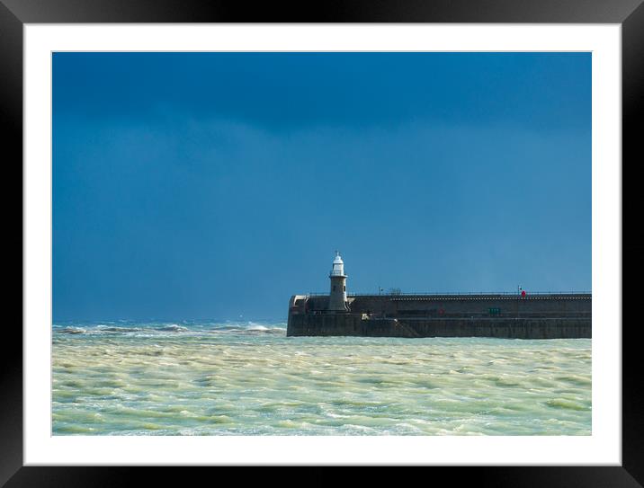 Stormy light at Folkestone Harbour Arm Framed Mounted Print by Stewart Mckeown