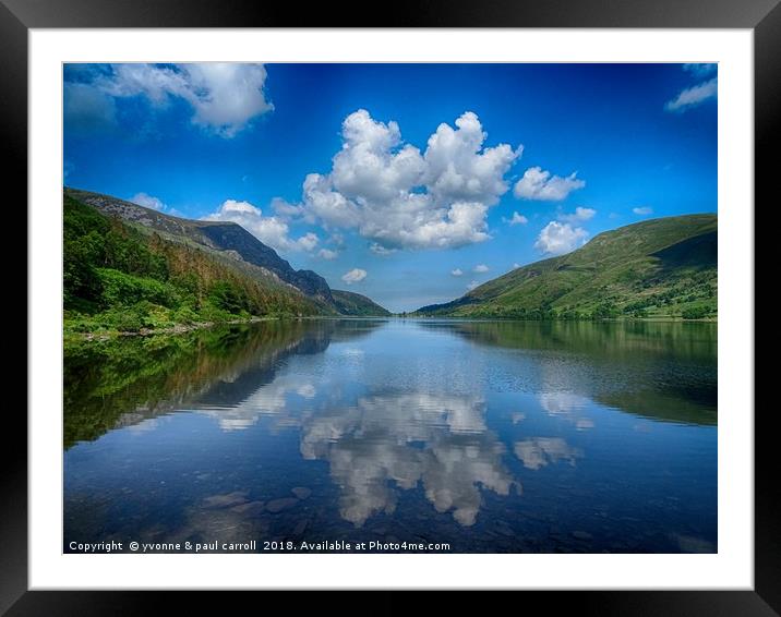 Reflections on Cwellyn Lake, Snowdonia national Framed Mounted Print by yvonne & paul carroll