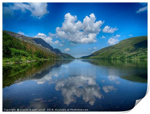 Reflections on Cwellyn Lake, Snowdonia national Print by yvonne & paul carroll