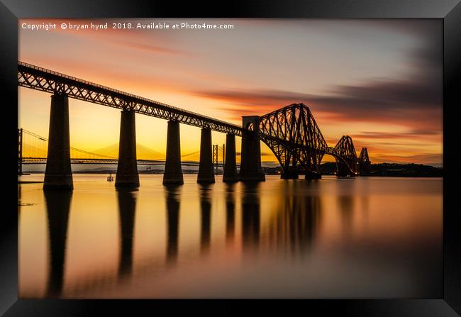 Rail Bridge Sunset Framed Print by bryan hynd