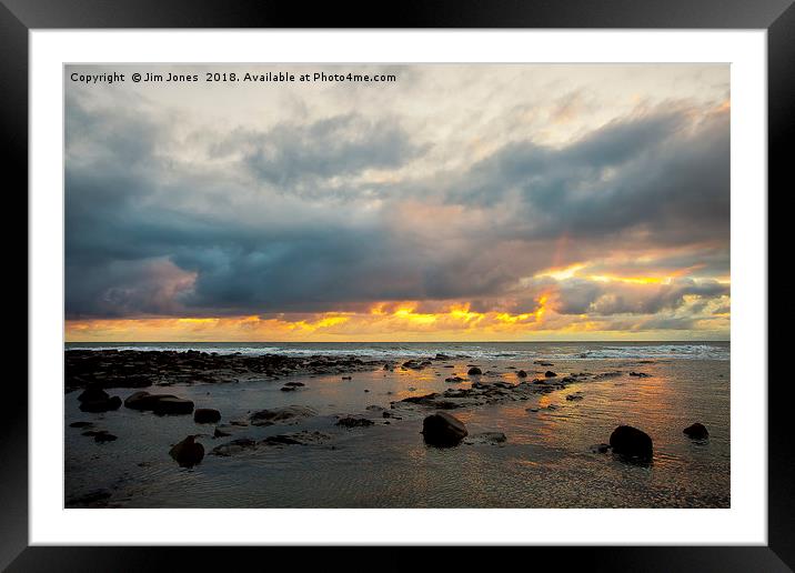 Sunrise over a tranquil North Sea Framed Mounted Print by Jim Jones