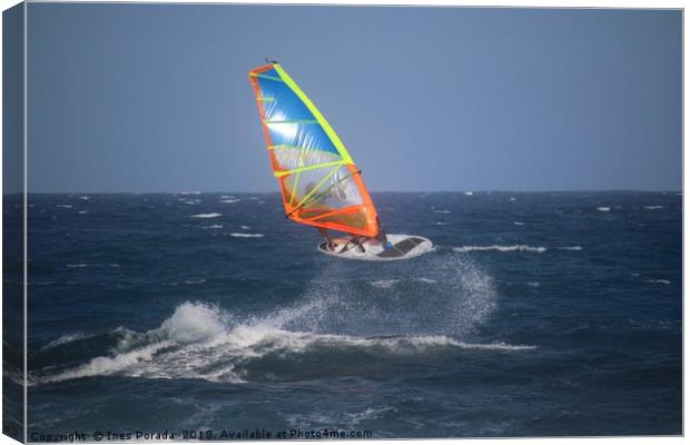 Windsurfer jumping in the waves Canvas Print by Ines Porada