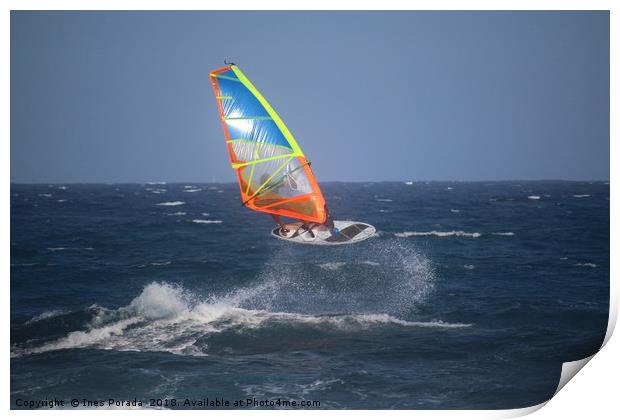 Windsurfer jumping in the waves Print by Ines Porada