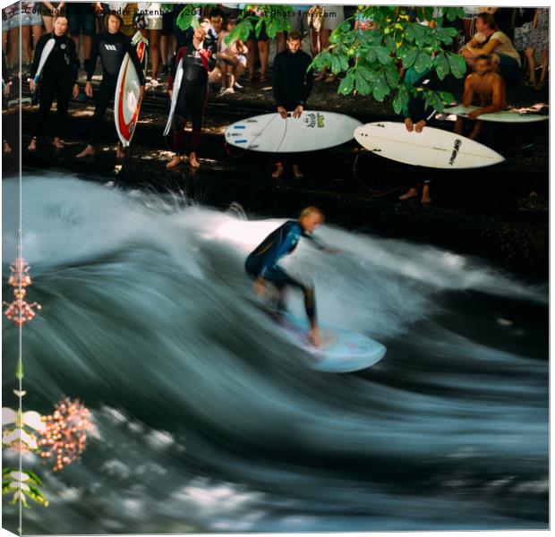 Surfer on the Eisbach at English Gardens, Munich Canvas Print by Alexandre Rotenberg