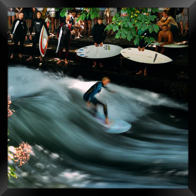 Surfer on the Eisbach at English Gardens, Munich Framed Print by Alexandre Rotenberg