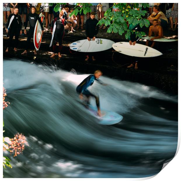 Surfer on the Eisbach at English Gardens, Munich Print by Alexandre Rotenberg
