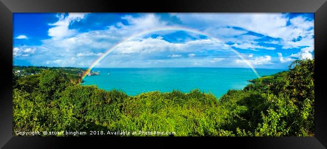 Magical Rainbow on the Devon Coastline Framed Print by stuart bingham