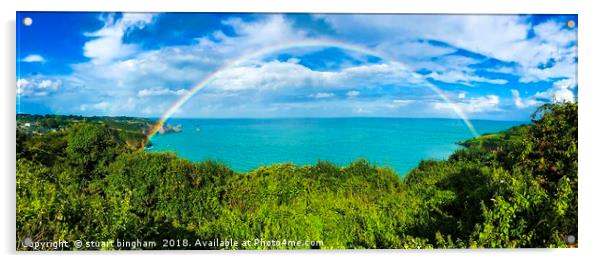 Magical Rainbow on the Devon Coastline Acrylic by stuart bingham