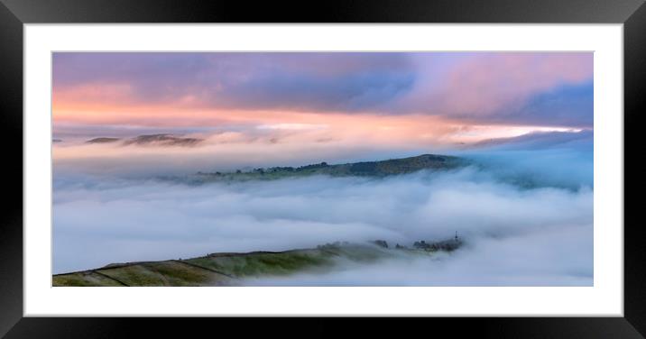 Eccles Pike rises above the fog at sunrise  Framed Mounted Print by John Finney