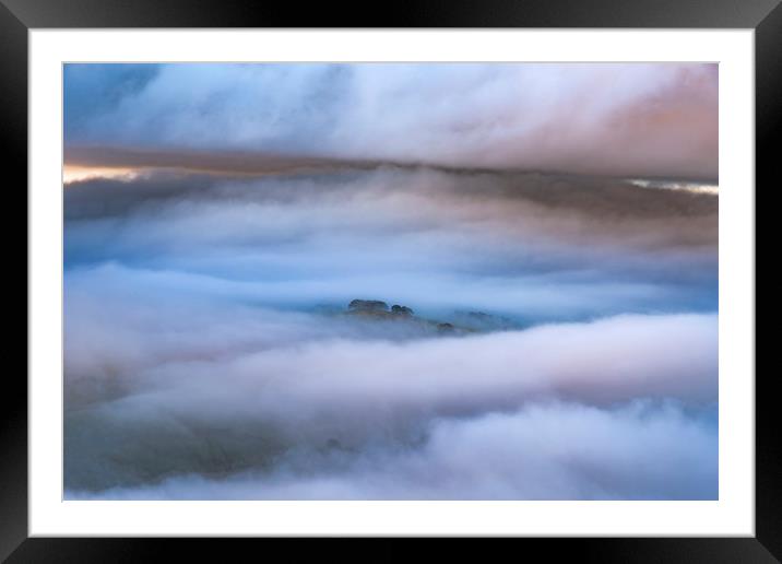Eccles Pike trees above the fog Framed Mounted Print by John Finney