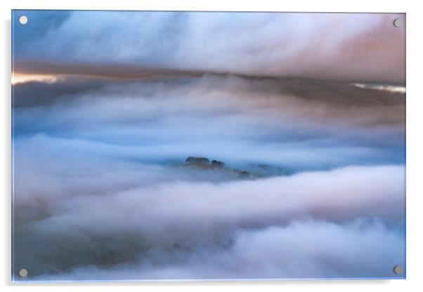 Eccles Pike trees above the fog Acrylic by John Finney