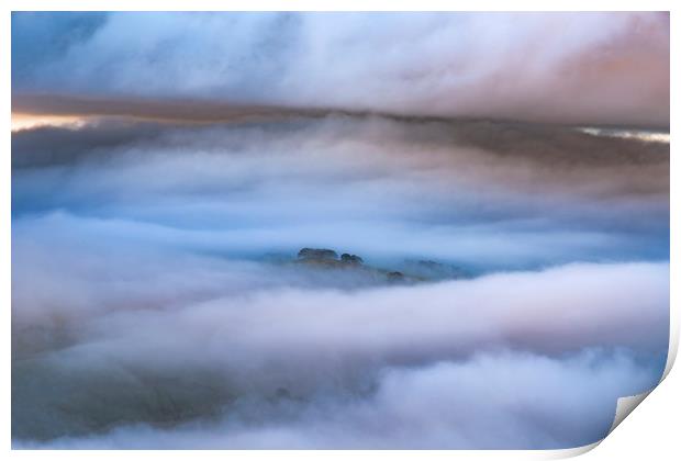 Eccles Pike trees above the fog Print by John Finney