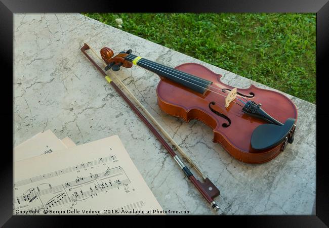 Violin and musical score Framed Print by Sergio Delle Vedove