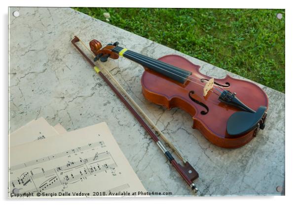 Violin and musical score Acrylic by Sergio Delle Vedove