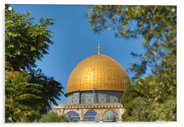The Temple Mount Dome of the Rock, Jerusalem Acrylic by yeshaya dinerstein