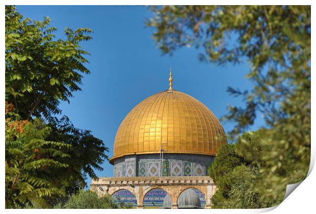The Temple Mount Dome of the Rock, Jerusalem Print by yeshaya dinerstein