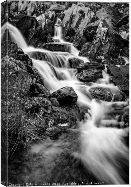 Winter Rapids Snowdonia  Canvas Print by Adrian Evans