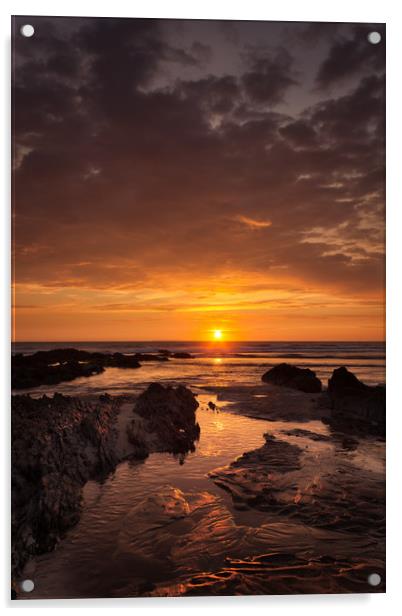  Croyde Bay Sunset Acrylic by Dave Wilkinson North Devon Ph