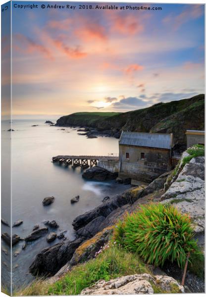 Sunset over the old lifeboat station (Lizard) Canvas Print by Andrew Ray