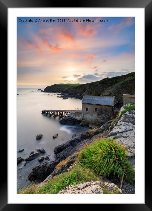 Sunset over the old lifeboat station (Lizard) Framed Mounted Print by Andrew Ray