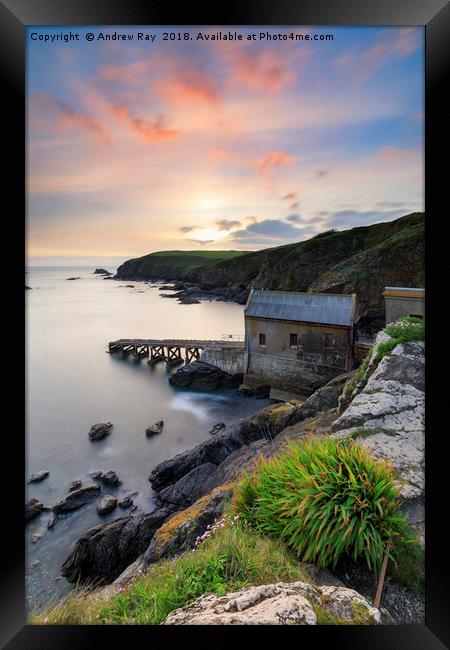 Sunset over the old lifeboat station (Lizard) Framed Print by Andrew Ray