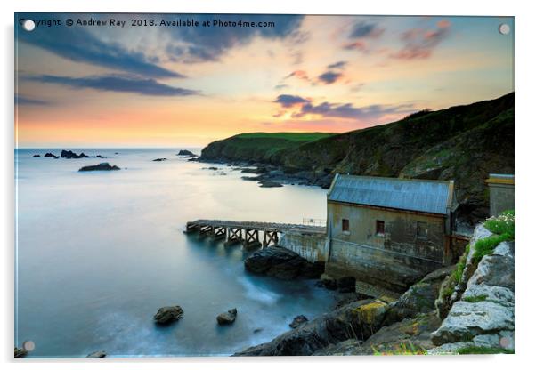 Old Lizard Lifeboat Station at sunset Acrylic by Andrew Ray