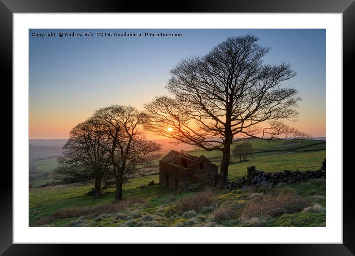 Roach End Barn at sunset Framed Mounted Print by Andrew Ray