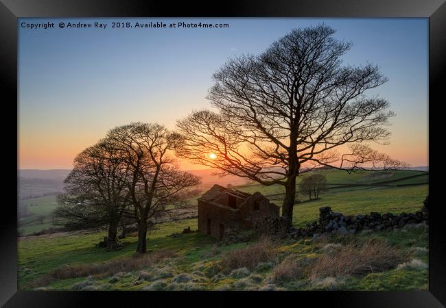 Roach End Barn at sunset Framed Print by Andrew Ray