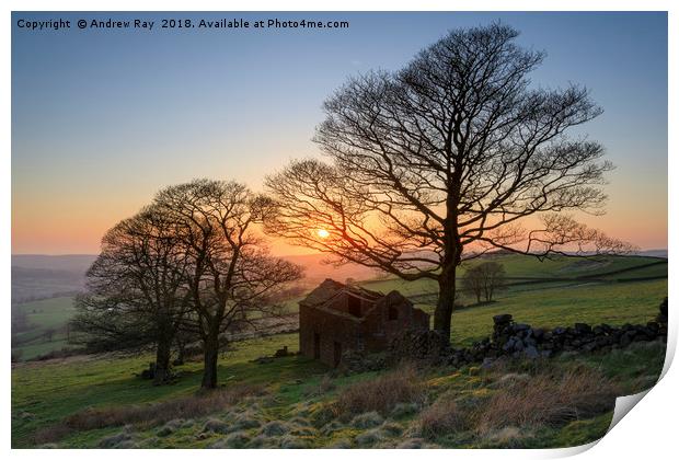 Roach End Barn at sunset Print by Andrew Ray