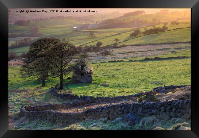 Late light at Roach End Barn Framed Print by Andrew Ray