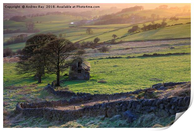 Late light at Roach End Barn Print by Andrew Ray