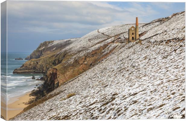 Engine House in the snow (Wheal Coates) Canvas Print by Andrew Ray