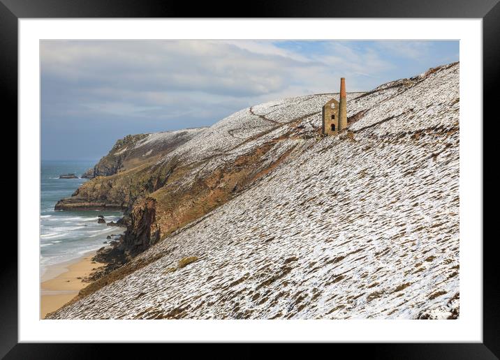 Engine House in the snow (Wheal Coates) Framed Mounted Print by Andrew Ray