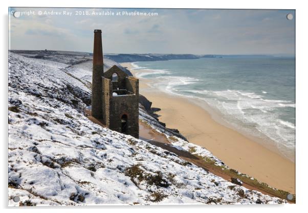 Snow above Wheal Coates Acrylic by Andrew Ray