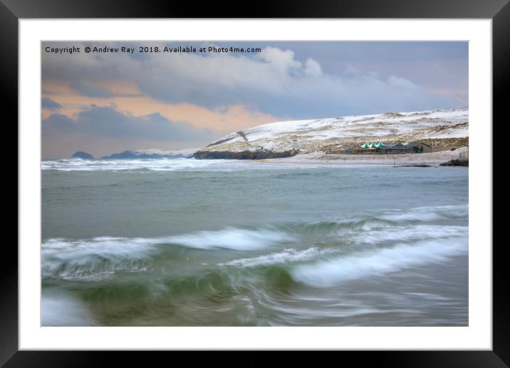 Breaking wave in winter (Perranporth) Framed Mounted Print by Andrew Ray