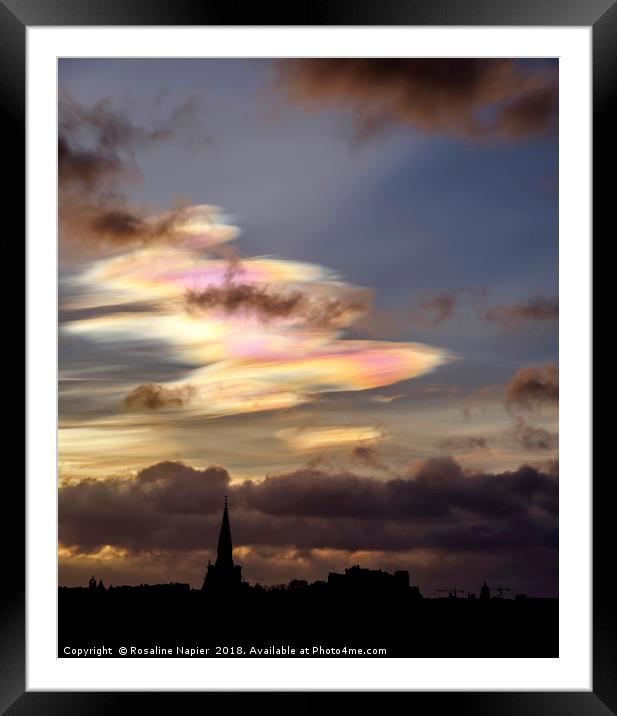 Edinburgh skyline and nacreous clouds Framed Mounted Print by Rosaline Napier
