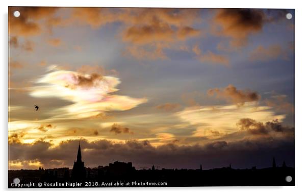 Nacreous clouds over Edinburgh Acrylic by Rosaline Napier